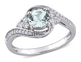 7/8 Carat (ctw) Aquamarine and White Topaz Swirl Ring in 10K White Gold with Diamonds