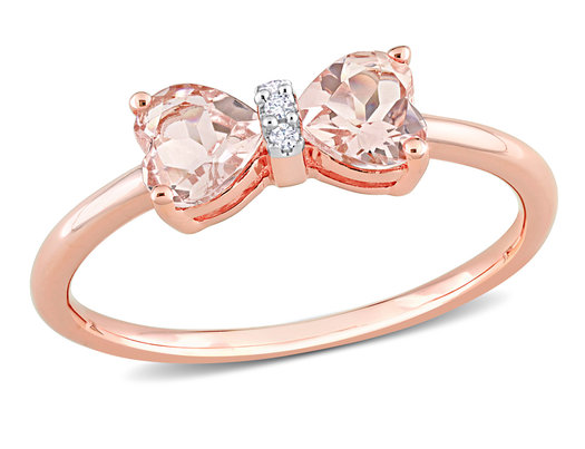 1.00 Carat (ctw) Morganite Heart Bow Ring in 10K Rose Pink Gold