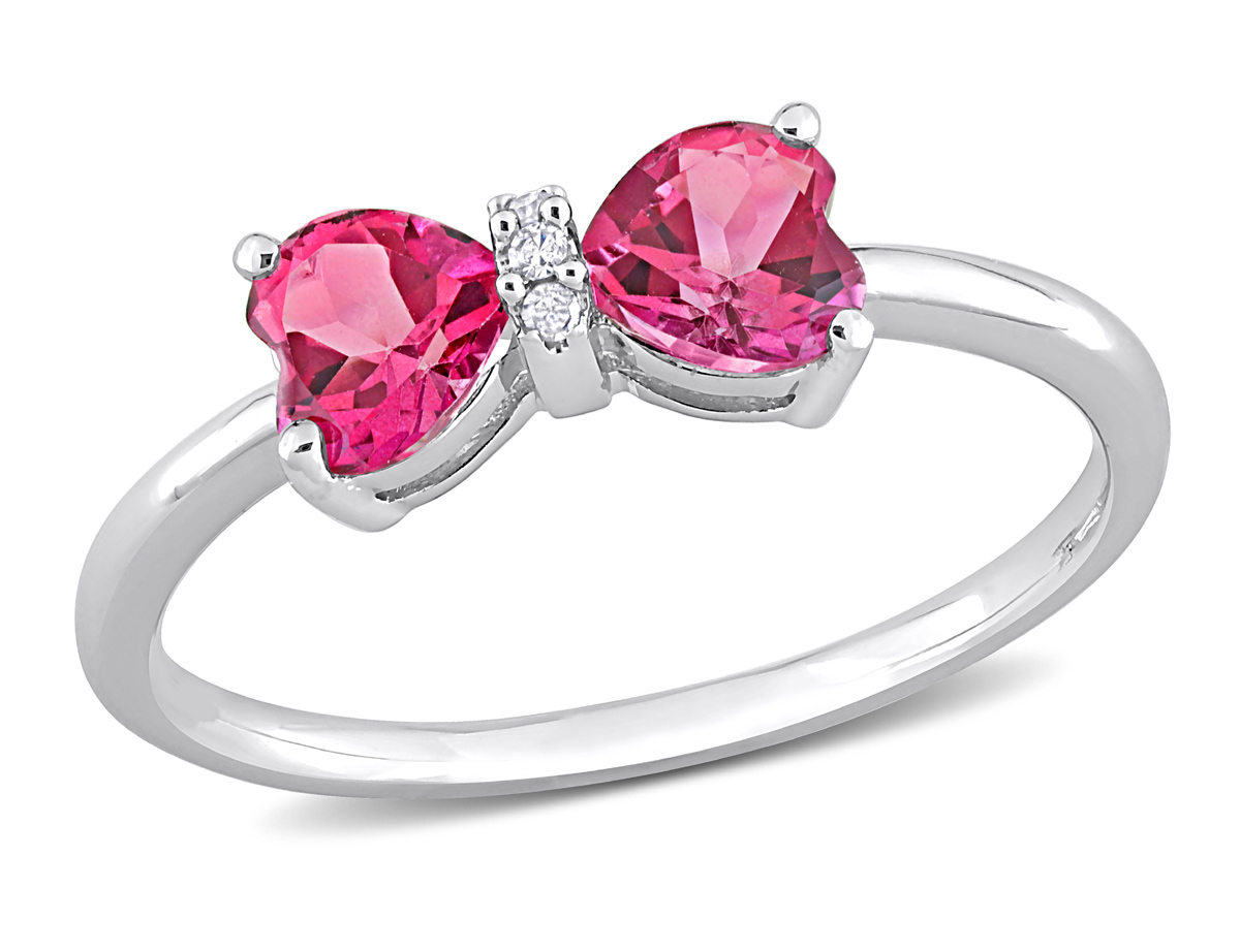 Pre-owned Harmony 1.00 Carat (ctw) Pink Sapphire Heart Bow Ring 10k White Gold