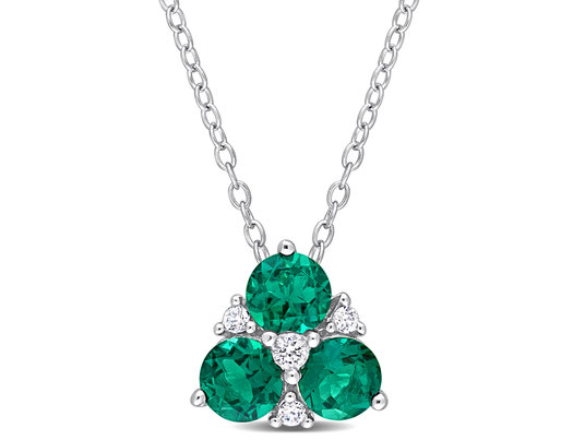 1.25 Carat (ctw) Lab-Created Emerald and White Sapphire Pendant Necklace in Sterling Silver with Chain