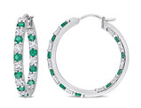 2.40 Carat (ctw) Lab-Created Emerald and White Sapphire Hoop Earrings in Sterling Silver
