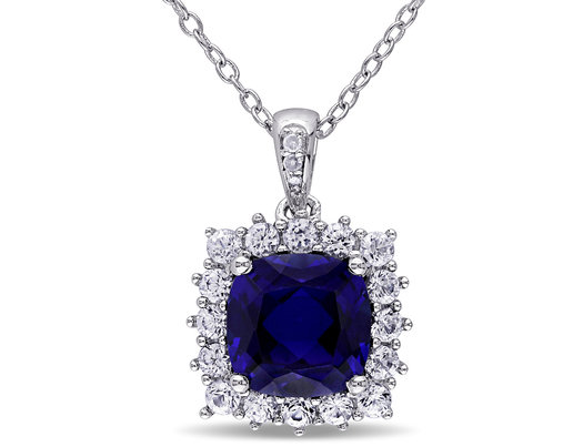 3.70 Carat (ctw) Lab-Created Blue and White Sapphire Pendant Necklace in Sterling Silver with Chain