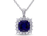 3.70 Carat (ctw) Lab-Created Blue and White Sapphire Pendant Necklace in Sterling Silver with Chain