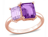 3.10 Carat (ctw) Amethyst and Pink Amethyst Octagon Ring in Rose Plated Sterling Silver