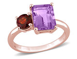 2.80 Carat (ctw) Amethyst and Garnet Ring in Rose Plated Sterling Silver