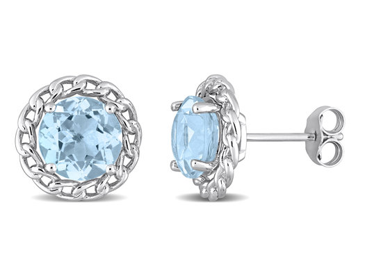 4.70 Carat (ctw) Blue Topaz Halo Earrings in Sterling Silver