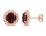 4.00 Carat (ctw) Red Garnet Halo Stud Earrings in Rose Plated Sterling Silver