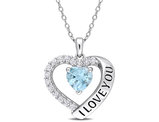 1.65 Carat (ctw) Blue Topaz & White Topaz - I Love You - Heart Pendant Necklace in Sterling Silver with Chain