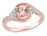 1.09 Carat (ctw) Morganite and White Topaz ByPass Ring in 10K Rose Pink Gold with Diamonds