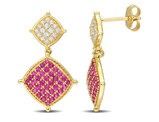 1.75 Carat (ctw) Lab-Created Ruby and White Sapphire Dangle Earrings in Yellow Plated Sterling Silver