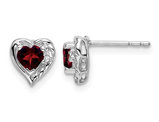 2/3 Carat (ctw) Garnet Heart Button Earrings in 14K White Gold