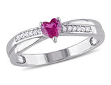 1/3 Carat (ctw) Lab-Created Ruby Heart Ring in Sterling Silver with Accent Diamonds