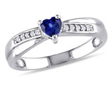 1/4 Carat (ctw) Lab-Created Blue Sapphire Heart Ring in Sterling Silver with Accent Diamonds