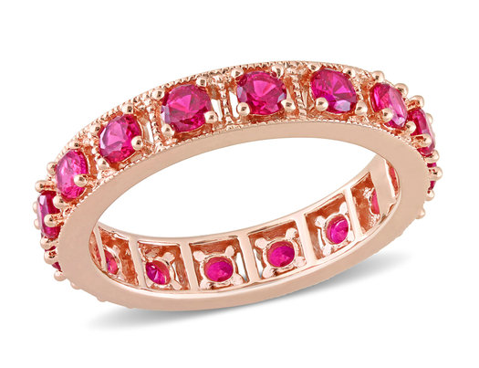 1.60 Carat (ctw) Lab-Created Ruby Eternity Band Ring in Rose Plated Sterling Silver