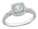 2/5 Carat (ctw) Aquamarine Ring in Sterling Silver with Diamonds