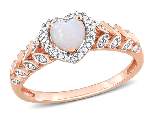3/10 Carat (ctw) Opal Heart Ring in 10K Rose Pink Gold