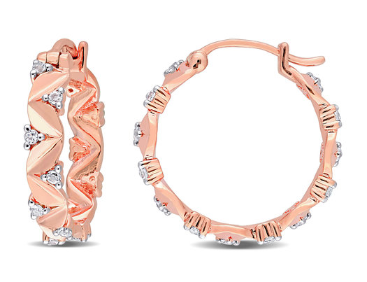 3/4 Carat (ctw) White Topaz Hoop Earrings in Rose Plated Sterling Silver