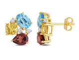 4.90 Carat (ctw) Garnet, Blue Topaz and Citrine Button Earrings in Yellow Plated Sterling Silver