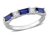 1.40 Carat (ctw) Lab-Created Blue and White Sapphire Baguette Ring Band in Sterling Silver