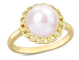 9mm White Freshwater Cultured Pearl Ring in Yellow Plated Sterling Silver
