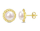 8-8.5mm White Freshwater Cultured Pearl  Stud Earrings in Yellow Plated Sterling Silver