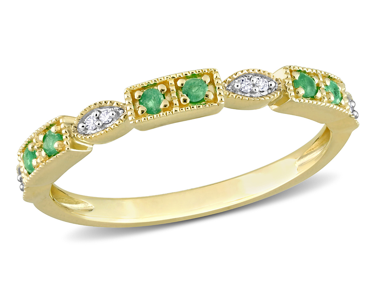 Pre-owned Harmony 1/8 Carat (ctw) Emerald Semi-eternity Band Ring 10k Yellow Gold