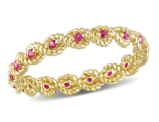 1/5 Carat (ctw) Lab-Created Ruby Eternity Band Ring in 10K Yellow Gold