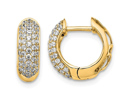 3/4 Carat (ctw) Diamond Huggie Hoop Earrings in 10K Yellow Gold