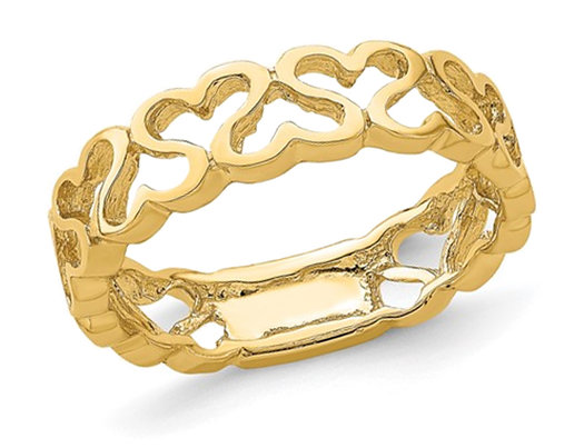 14K Yellow Gold Cut-Out Polished Heart Ring Band (SIZE 7)