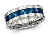 Men's or Ladies Blue IP Plated Stainless Steel Checkered Band Ring (7mm)