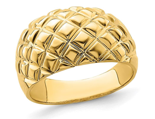14K Yellow Gold Polished Basket Weave Pattern Ring (SIZE 7)