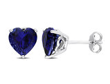 4.50 Carat (ctw) Lab-Created Blue Sapphire Heart Solitaire Earrings in Sterling Silver (8mm)