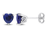 1.80 Carat (ctw) Lab-Created Blue Sapphire Heart Solitaire Earrings in Sterling Silver (6mm)