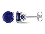 4.80 Carat (ctw) Lab-Created Blue Sapphire Round Ruby Solitaire Earrings in Sterling Silver (8mm)