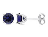 2.00 Carat (ctw) Lab-Created Blue Sapphire Round Ruby Solitaire Earrings in Sterling Silver (6mm)