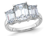 4.19 Carat (ctw) Synthetic Moissanite Three-Stone Emerald-Cut Ring in 14K White Gold