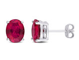 5.90 Carat (ctw) Lab-Created Ruby Oval Stud Earrings in Sterling Silver