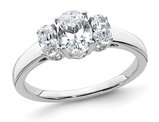 1.30 Carat (ctw) Synthetic Oval Moissanite Three-Stone Ring in 14K White Gold