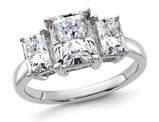 2.89 Carat (ctw) Synthetic Moissanite Three-Stone Emerald-Cut Ring in 14K White Gold