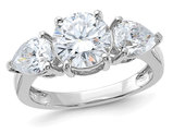 3.10 Carat (ctw) Synthetic Moissanite Three Stone Ring in 14K White Gold