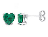 1.50 Carat (ctw) Lab-Created Emerald Heart Stud Earrings in Sterling Silver