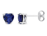 1.80 Carat (ctw) Lab-Created Blue Sapphire Heart Stud Earrings in Sterling Silver