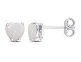 1.00 Carat (ctw) Opal Heart Stud Earrings in Sterling Silver
