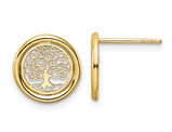 14K Yellow Gold Tree of Life Button Stud Earrings