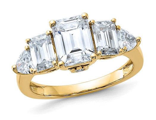 1.90 Carat (ctw) Synthetic Moissanite Emerald-Cut Engagement Ring in 14K Yellow Gold