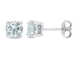 1.50 Carat (ctw) Aquamarine Solitaire Stud Earrings in Sterling Silver (6mm)