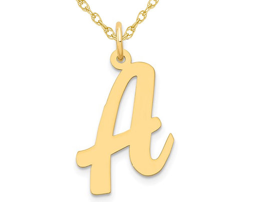 10K Yellow Gold Script Initial -A- Pendant Necklace Charm with Chain