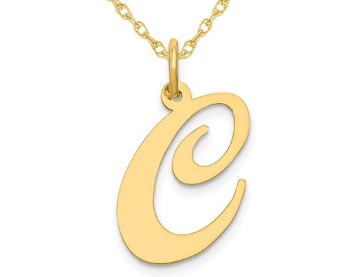 10K Yellow Gold Fancy Script Initial -C- Pendant Necklace Charm with Chain