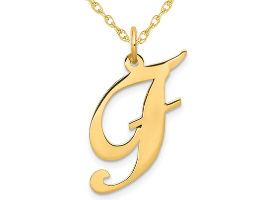10K Yellow Gold Fancy Script Initial -F- Pendant Necklace Charm with Chain