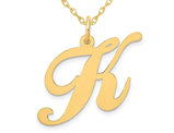 10K Yellow Gold Fancy Script Initial -K- Pendant Necklace Charm with Chain